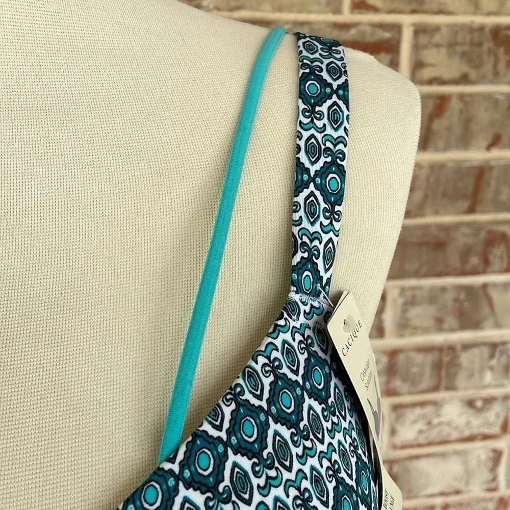 Cacique Teal White Geometric Boost Plunge Plus Size Bra - Picture 5 of 14